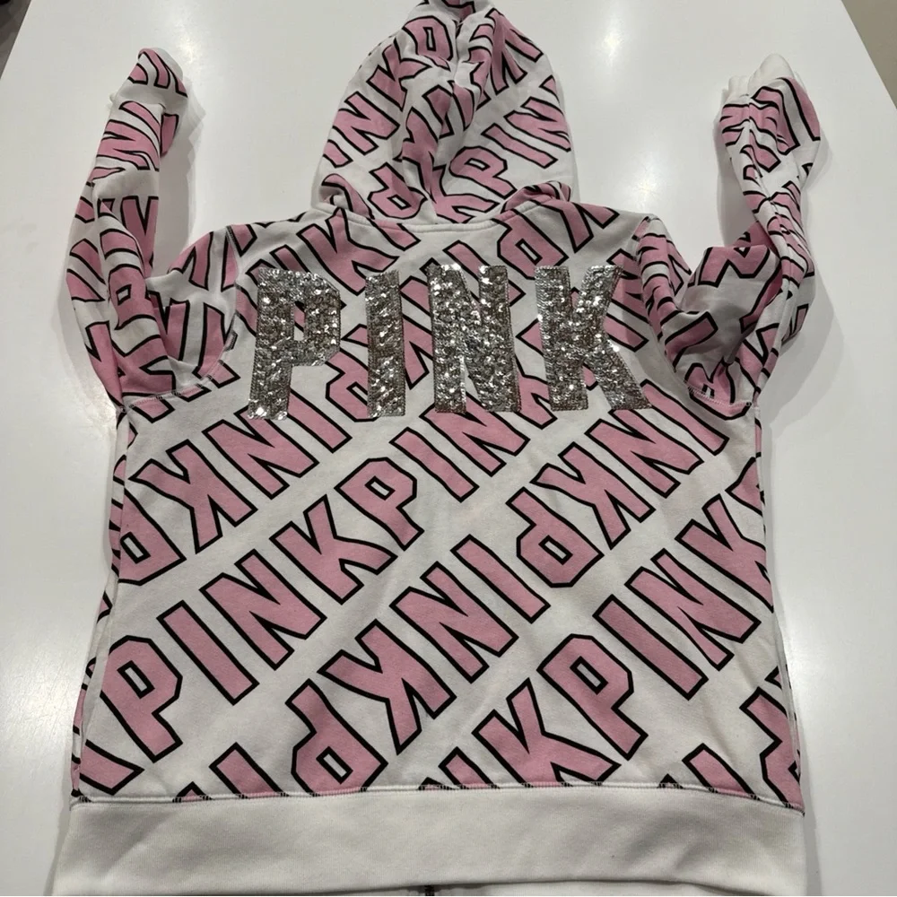 VICTORIA'S SECRET PINK GRAPHIC HOODIE FASHION SHOW FULL ZIP size L - Picture 11 of 12